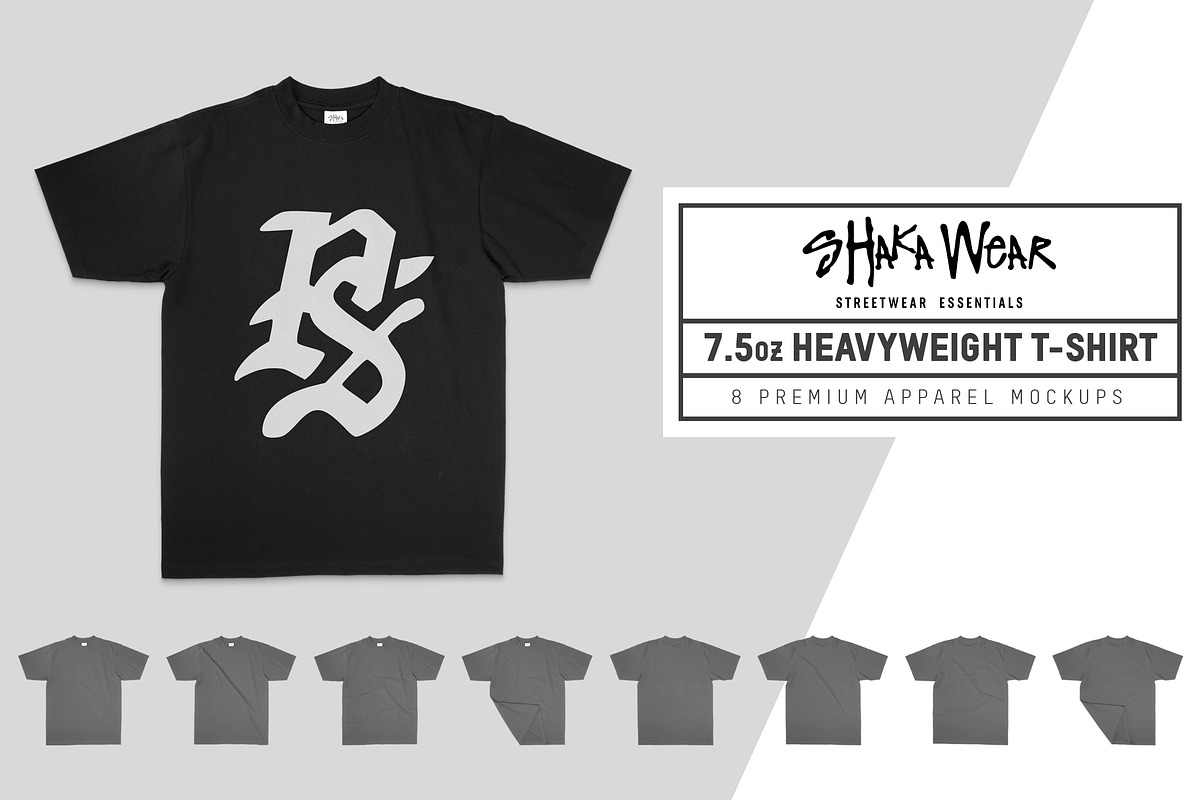 Shaka Wear 7.5oz Max Heavyweight Tee, a Shirt Mockup by Pixel Sauce™ (Photo 1 of 7)