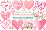 Watercolor Pink Valentines Clipart, an Illustration by Craft Nest (Thumbnail 1 of 4)