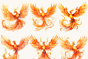 Watercolor Phoenix Clipart Bundle, an Animal Illustration by BusyDaydesign (Thumbnail 2 of 8)