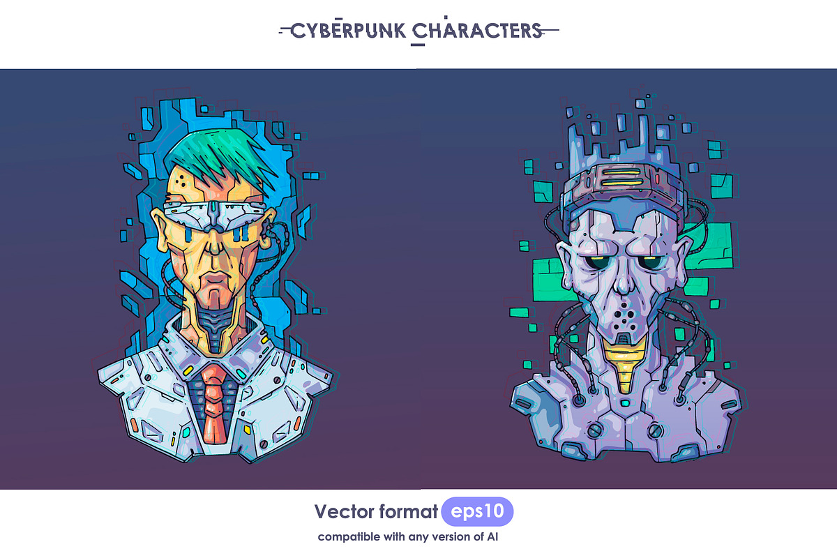 16 Cyberpunk Characters, a Technology Illustration by Andrew_Derr (Photo 4 of 8)