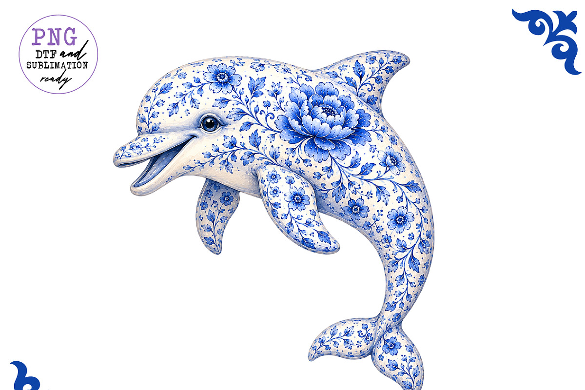 Chinoiserie Blue Sea Animals Clipart, a Work Illustration by CreationArt (Photo 4 of 11)