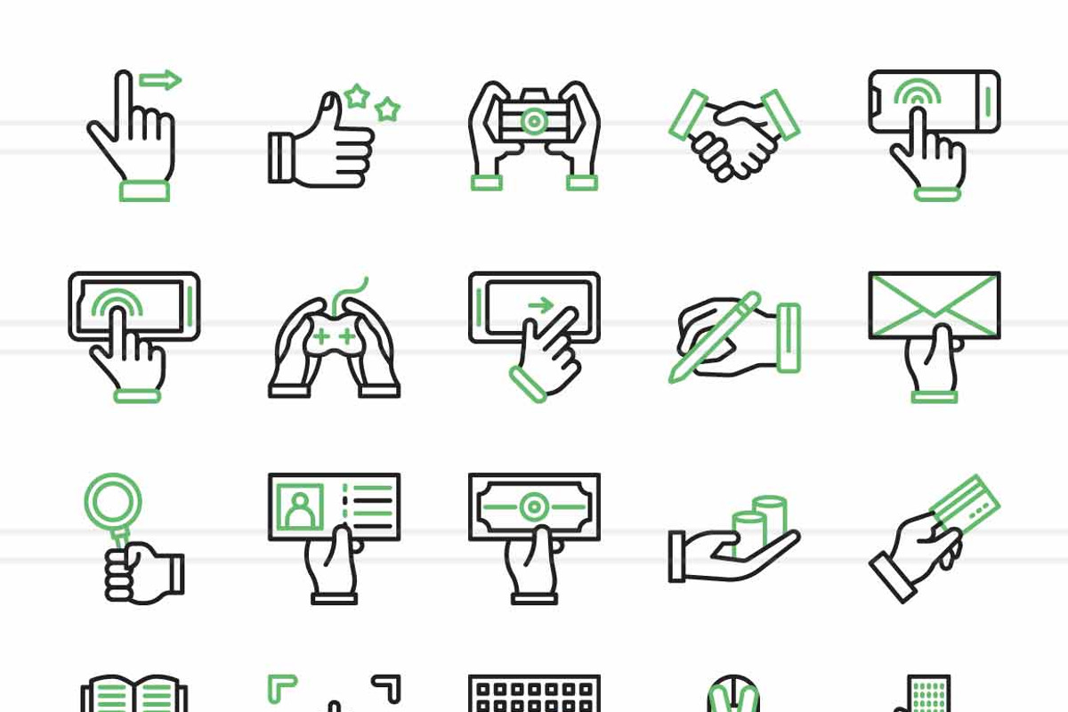 50 Hand Actions Green & Black Icons, an Icon by IconBunny (Photo 2 of 2)