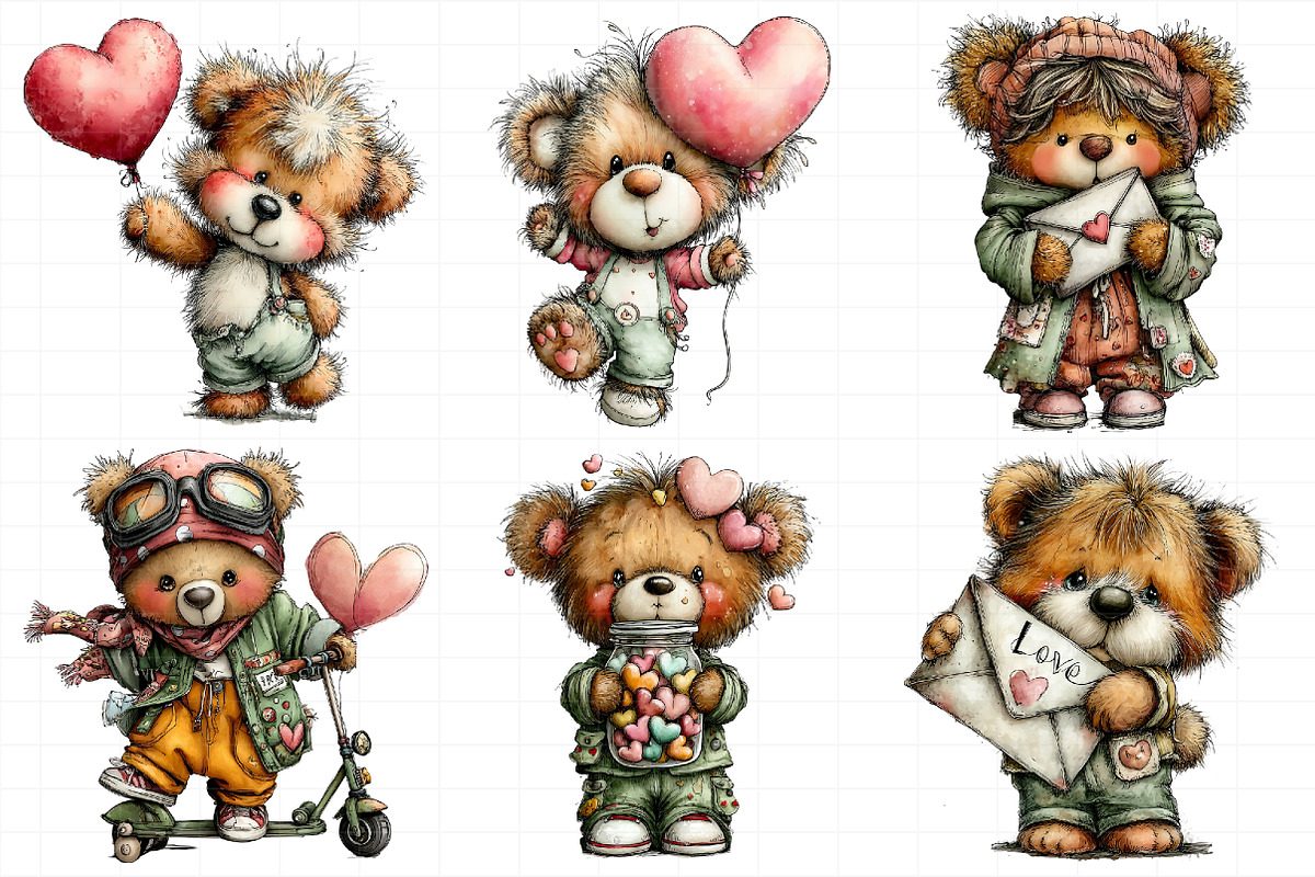 Valentine Teddy Bear Clipart Bundle, an Illustration by Daily.Designs (Photo 3 of 8)