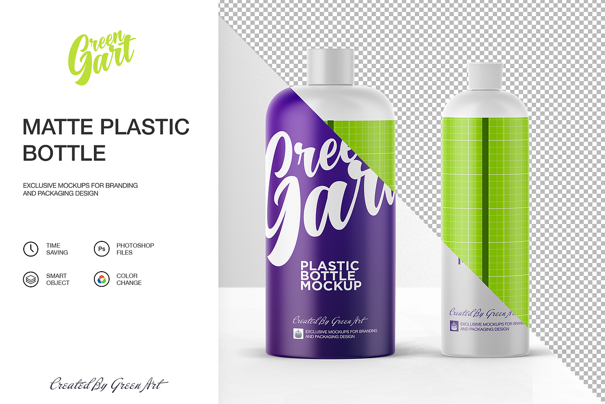 2 PSD Matte Plastic Bottle Mockup, a Packaging Mockup by Green Art (Photo 2 of 6)