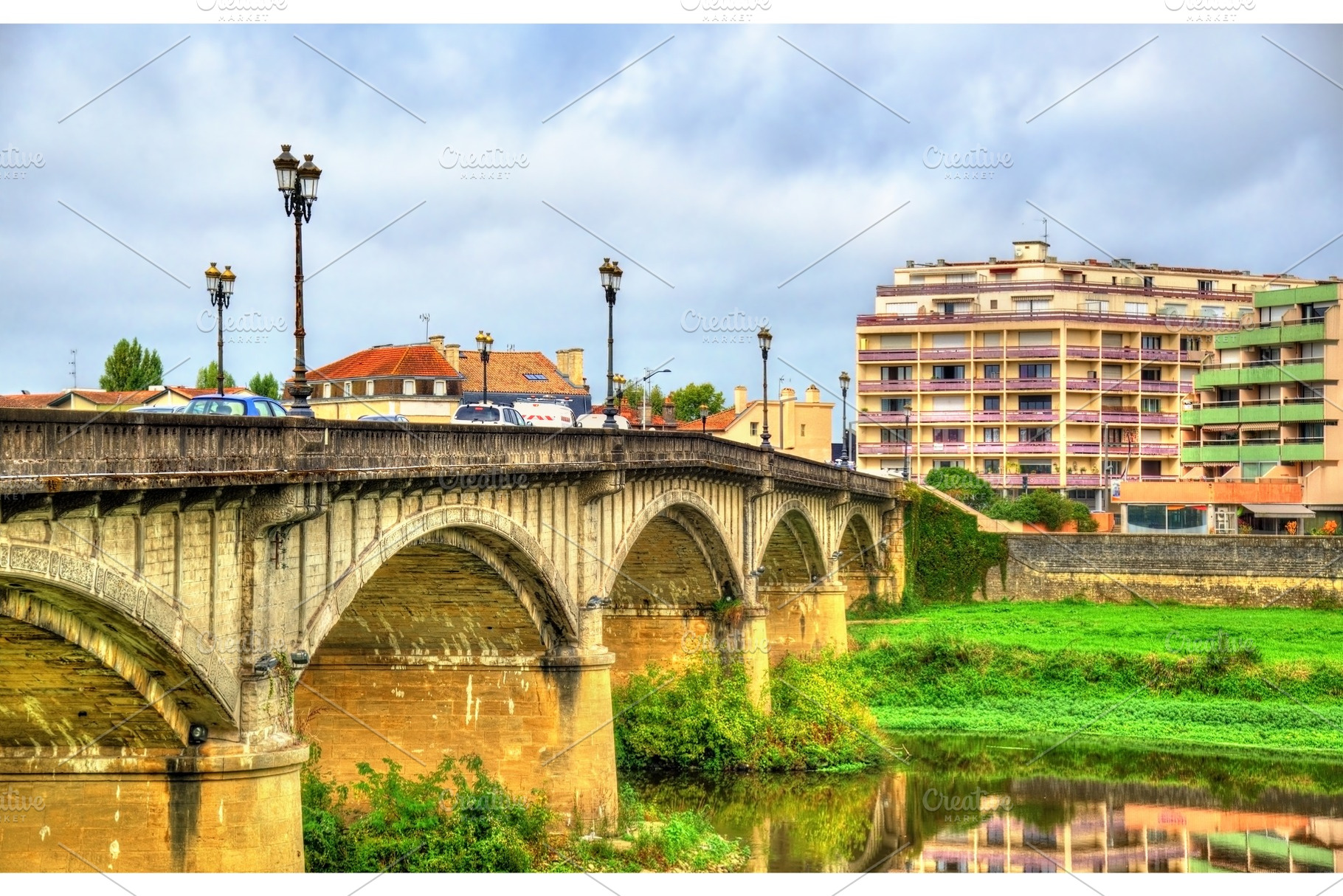 Pont Vieux bridge above the Adour River in Dax - France, Landes, an Architecture Photo by Leonid Andronov