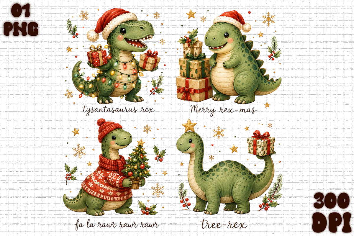 Dino Christmas PNG Sublimaton, a Seasonal Illustration by Sublimation Artist (Photo 1 of 9)
