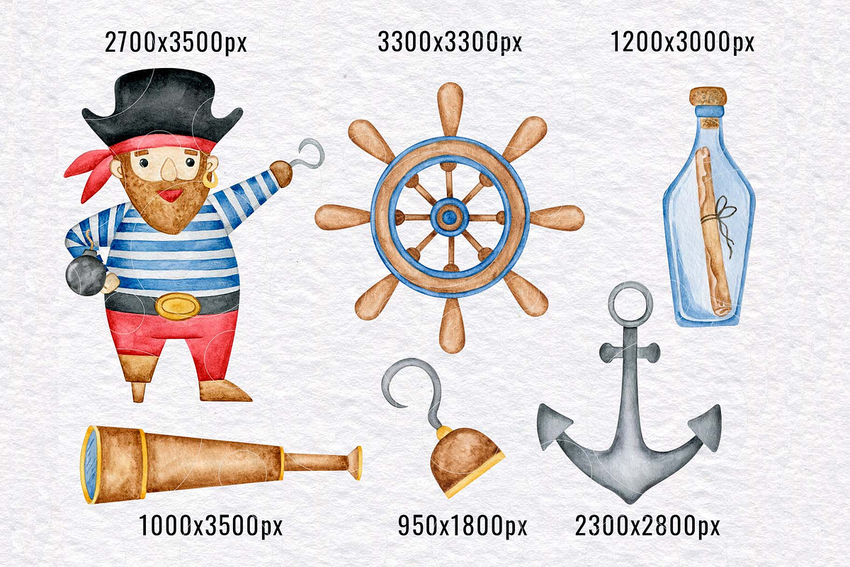 Little pirate watercolor clipart, an Illustration by KathrineWatercolor (Photo 2 of 5)