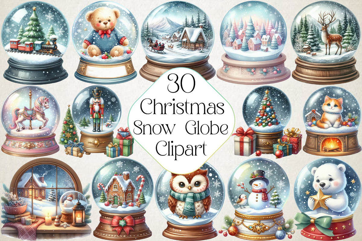 Christmas Snow Globe Clipart, an Illustration by DreamPrint404 (Photo 1 of 4)