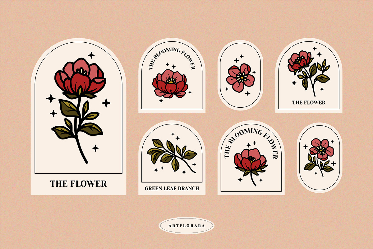 Vintage Dark Flower Lineart Logo Set, an Object Graphic by Artflorara (Photo 5 of 8)