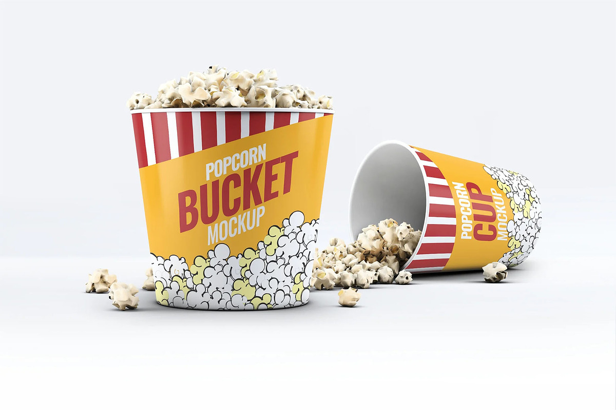Popcorn Bucket & Cup Mock-Up, a Product Mockup by DesignRushMarket (Photo 1 of 9)