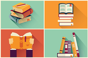 Set Of Books In Flat Design