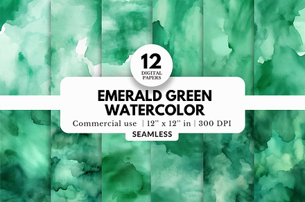 12 Emerald Green Watercolor Patterns