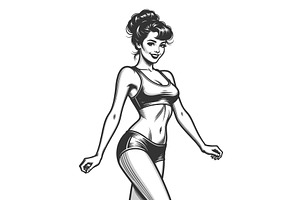 pin-up girl workout outfit engraving, a Sport Illustration by AlexArt