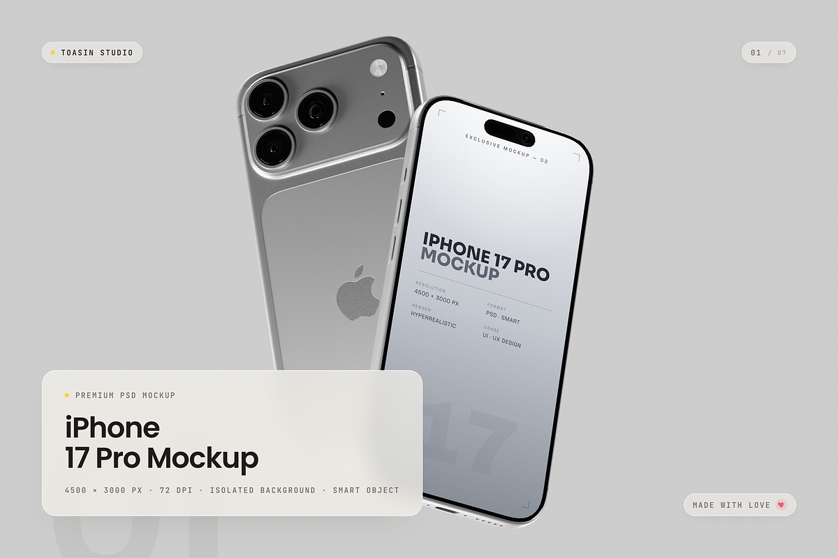 iPhone 17 Pro Mockup, an iPhone Mockup by Toasin Studio (Photo 1 of 7)