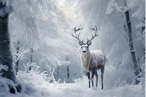 Majestic Reindeer winter forest, an Animal Photo by Ylivdesign
