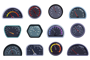 Speedometers. Cartoon odometers, a Technology Illustration by Valerie Bodnar