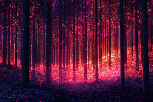 A mystical forest scene illuminated by vibrant pink and purple hues, with tall, a Photo by Textures & Backgrounds