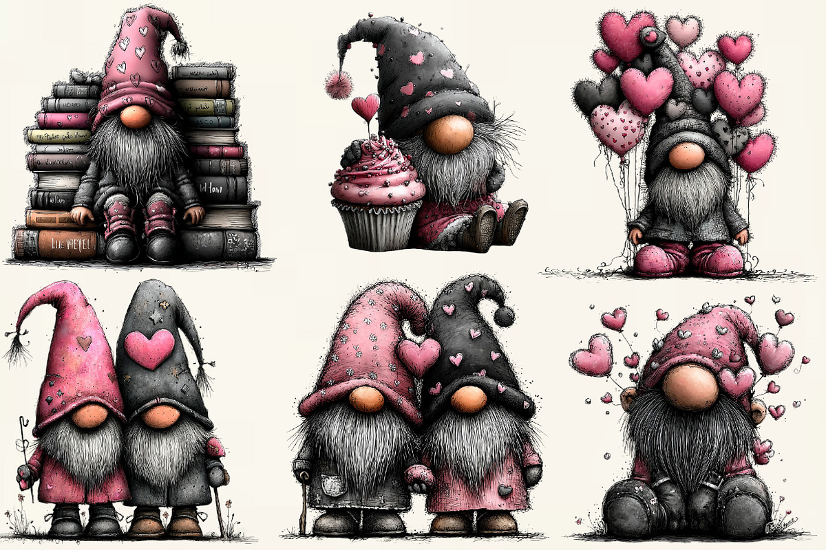 Quirky Valentine Love Gnome Clipart, an Illustration by DreamCafeArt (Photo 2 of 6)