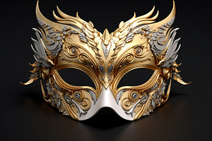 Extravagant Golden Masquerade Mask With Elaborate Feather Design