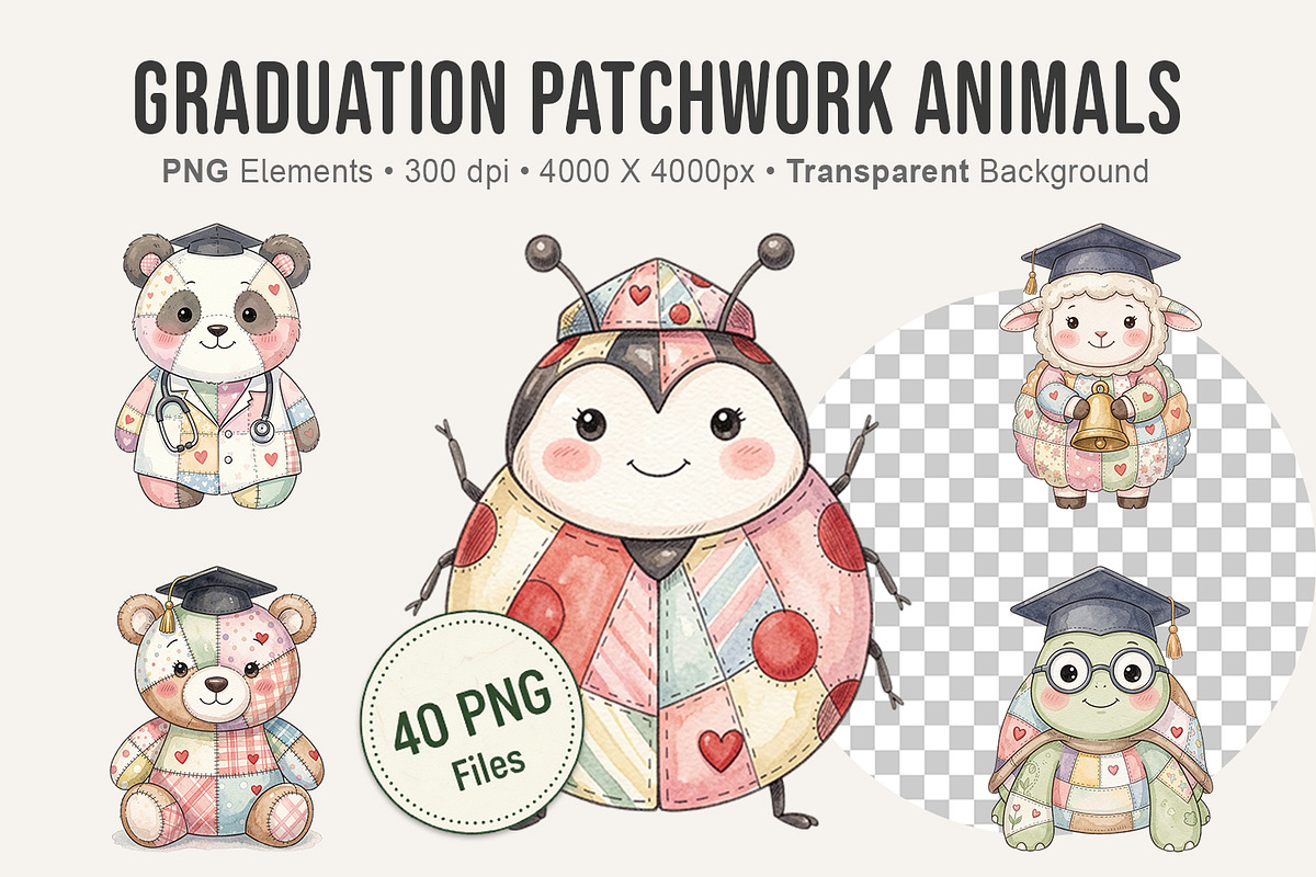 Graduation Patchwork Animals, an Illustration by Artnoy (Photo 1 of 8)