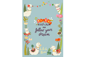 Cute Cartoon Frame with Cute Alpacas, an Object Illustration by Maria Starus