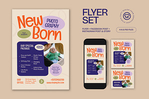 Green Newborn Photography Flyer Set, a Flyer Template by graphicook