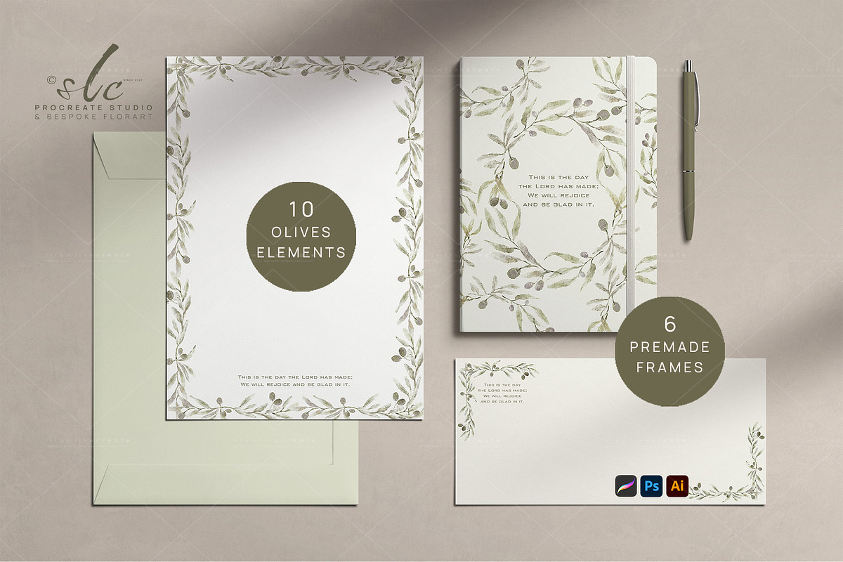 Olives Branches Watercolor, a Seasonal Illustration by slowlivecreate (Photo 3 of 5)