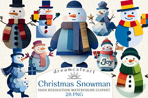 Christmas Snowman Clipart, an Illustration by DreamCafeArt