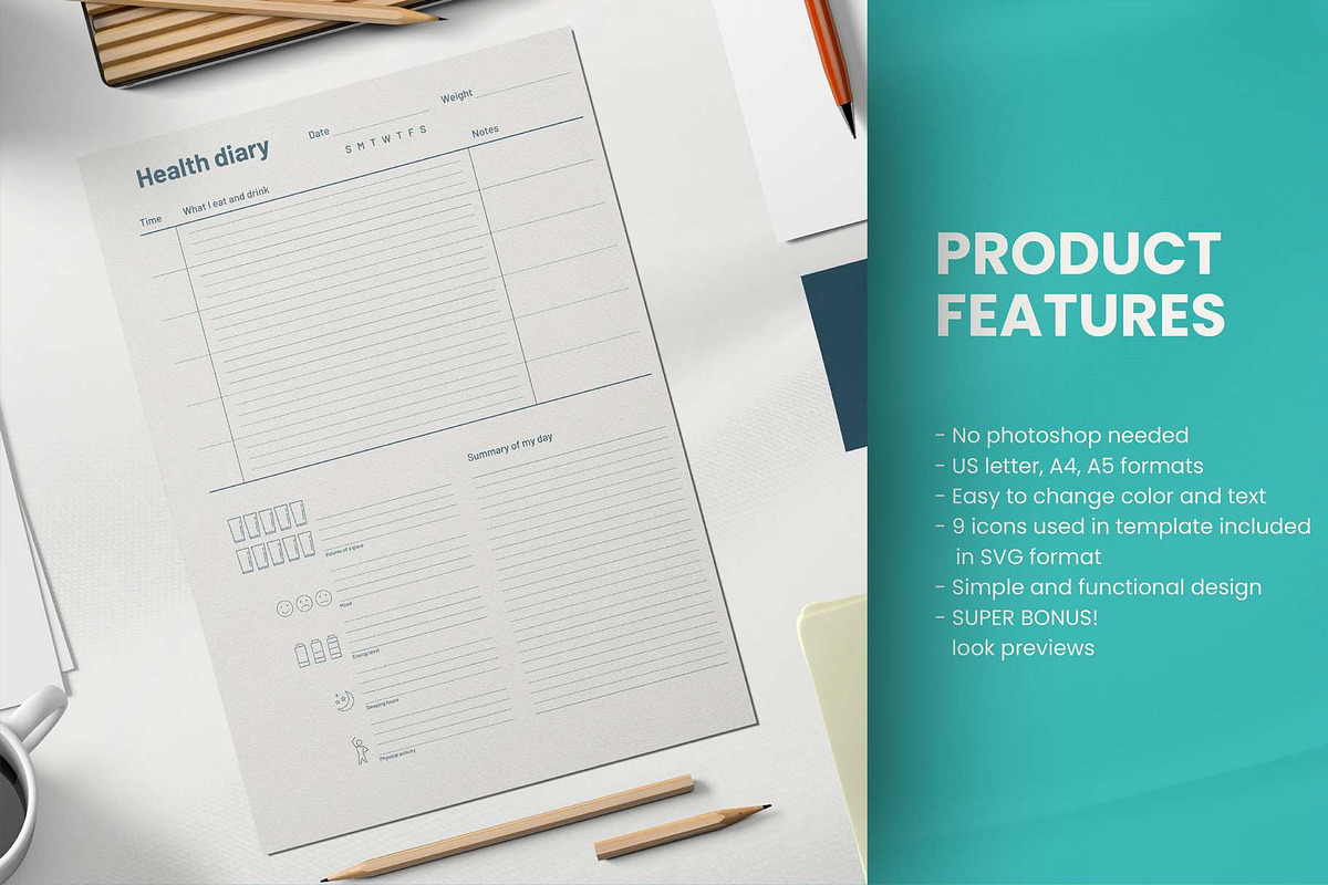 A5 planner inserts Food diary Canva, a Stationery Template by Handy Template (Photo 3 of 8)