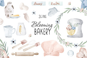 Watercolor blooming bakery clipart