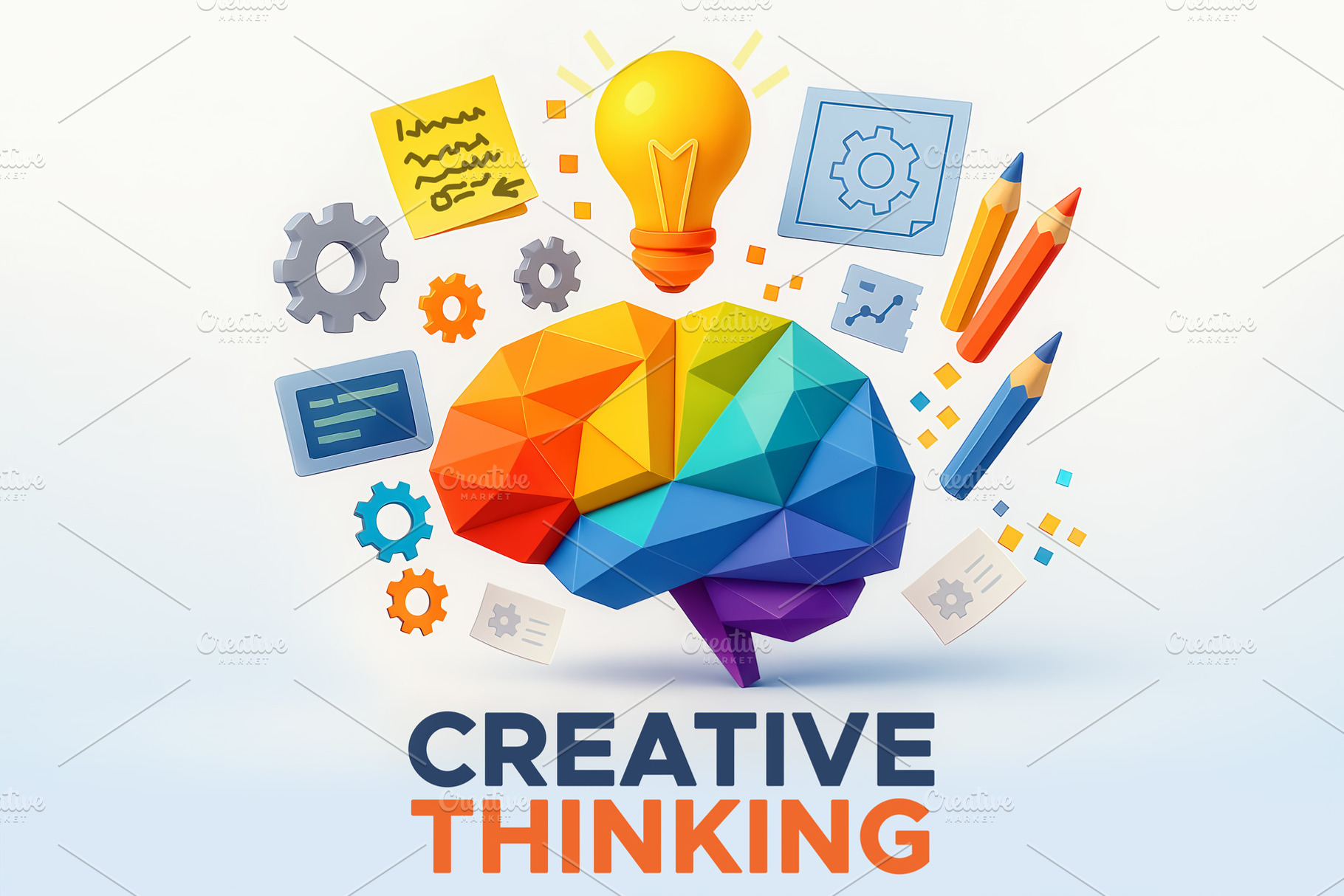 Creative brain with idea icons and d, an Arts & Entertainment Photo by angellodeco