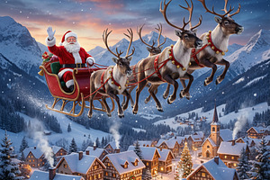 Santa Sleigh Snowy Christmas Village, a Holiday Photo by vectalex