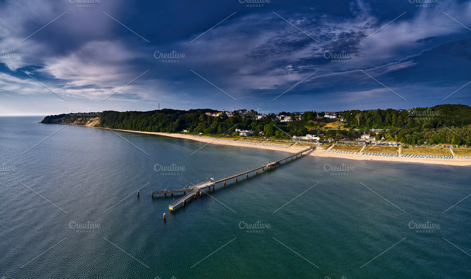 Aerial view of the Ostseebad Goehren with the pier, a Nature Photo by Fotowunsch - photography 