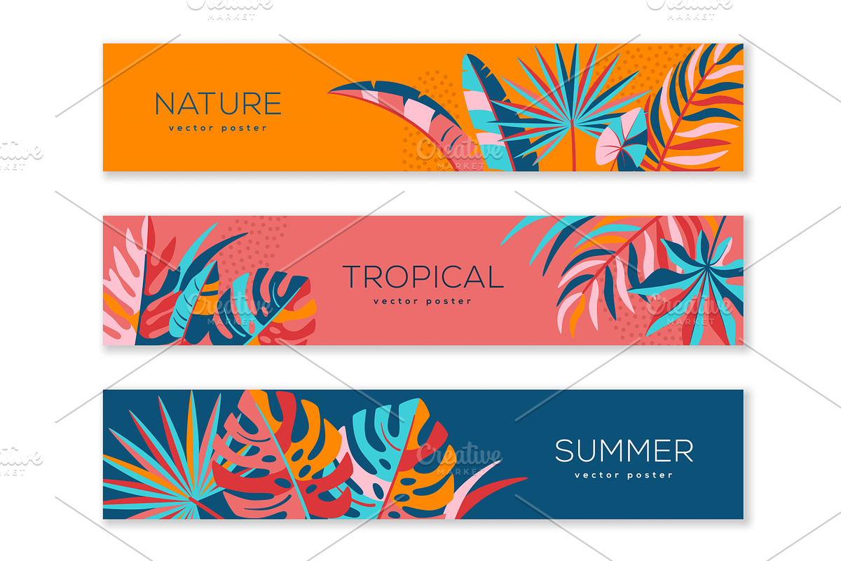 Summer banners tropic vacation set, a Seasonal Illustration by kotoffei