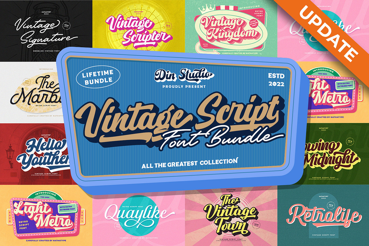 Exclusive Vintage Retro Font Bundle, a Script Font by Vintage Division (Photo 1 of 12)