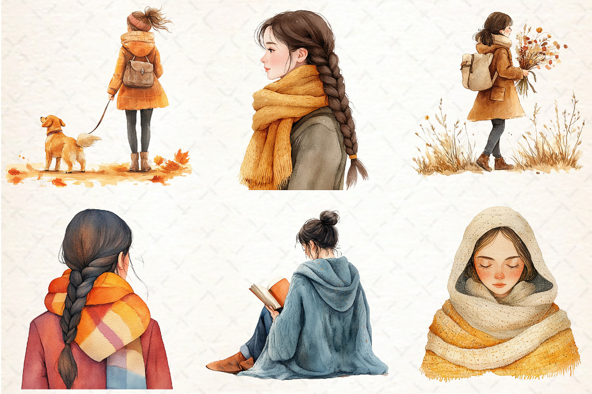 Watercolor Autumn Girl Clipart, an Illustration by Libby Wishes (Photo 3 of 5)