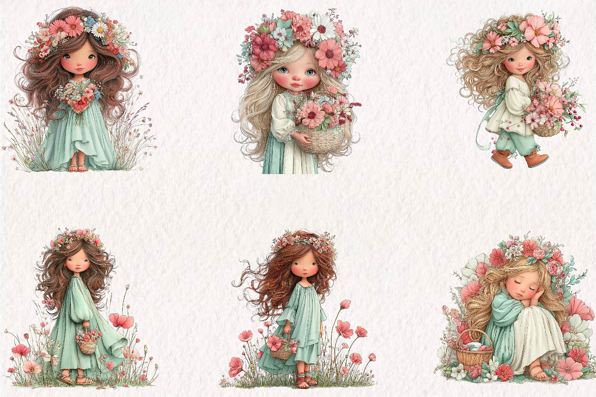 Boho Flower Girl Clipart Bundle, a Seasonal Illustration by CreationArt (Photo 4 of 7)