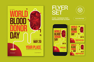 Yellow Blood Donor Day Flyer Set, a Flyer Template by graphicook