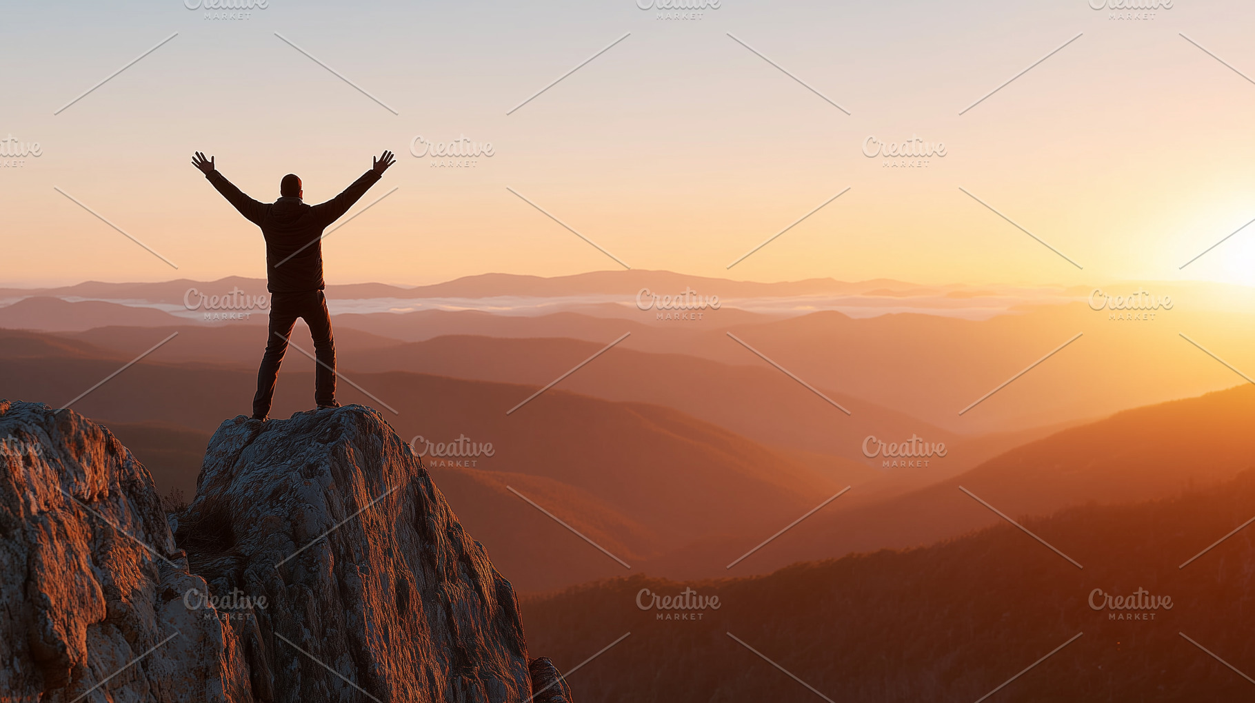 Man standing on top of a mountain, a Person Photo by MistyDay