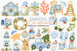 Coastal Christmas Clipart Beach PNG, a Seasonal Illustration by SugarCloudStudioArt