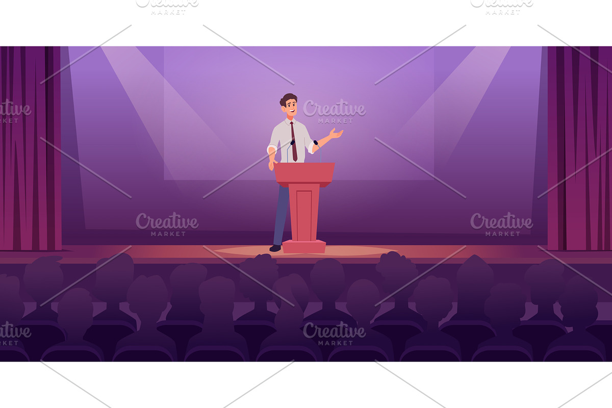 Business speaker. Male standing on, a Person Illustration by Onyx