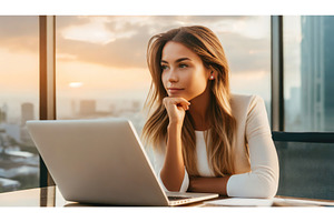 Woman working at laptop in modern, a Business Photo by Igor Tichonow