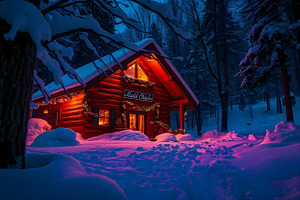 Cozy Winter Cabin in Snow Photo, a Background Photo by Aura Canyon HQ
