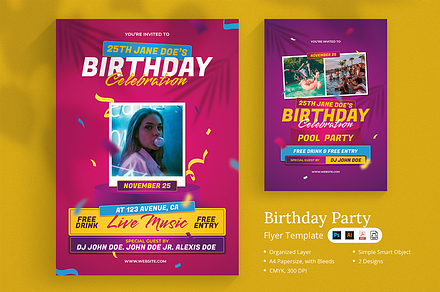 Becana - Birthday Party Flyer, a Poster Template by Lettha-Studio