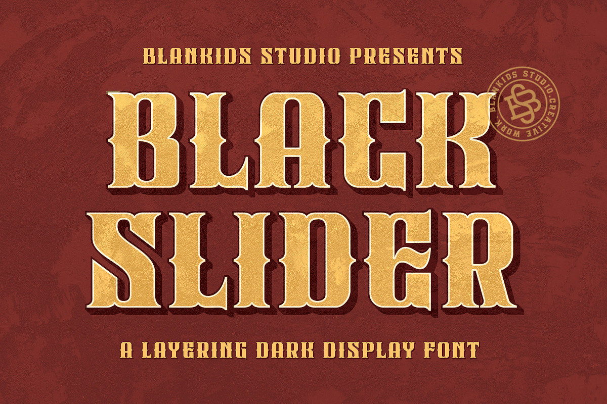 Black Slider a Layering Dark Display, a Blackletter Font by Blankids Studio (Photo 1 of 9)
