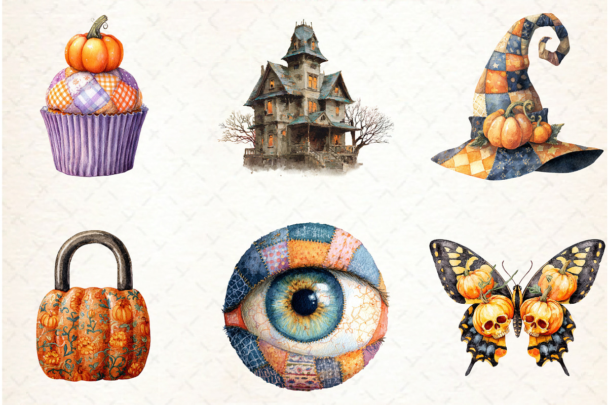 Halloween Patchwork Clipart PNG, an Illustration by Libby Wishes (Photo 4 of 7)