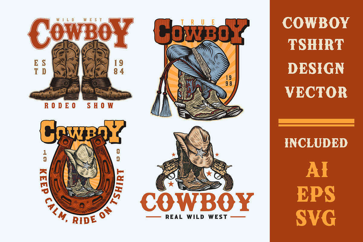 Cowboy Hand Drawn vintage logo, a Branding & Logo Template by Billah Hub