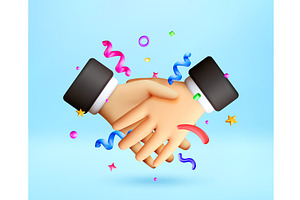 3D Two hands shaking with confetti., a Person Illustration by Abscent