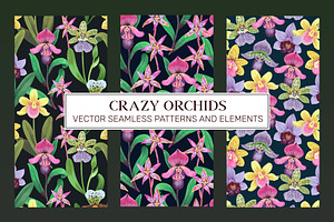 Crazy orchids. Vector patterns.