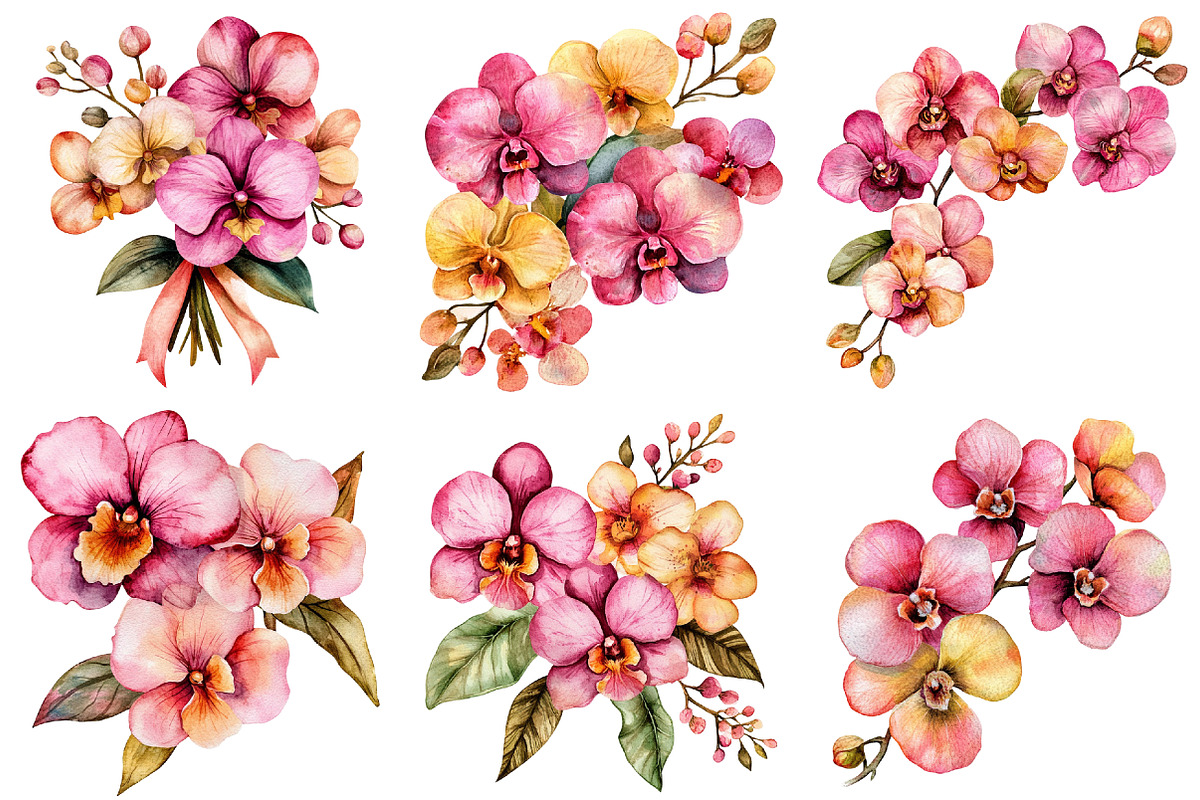 Watercolor Pink Orchid Clipart, an Illustration by Craft Nest (Photo 11 of 12)